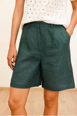 Linen Bermuda Shorts | Teal