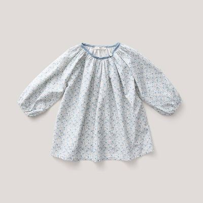 Peasant Tunic, Flower Press Print, Azul