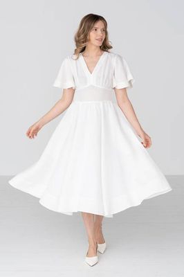 Daisy — Leinenkleid mit V-Ausschnitt und Schleife an der Taille