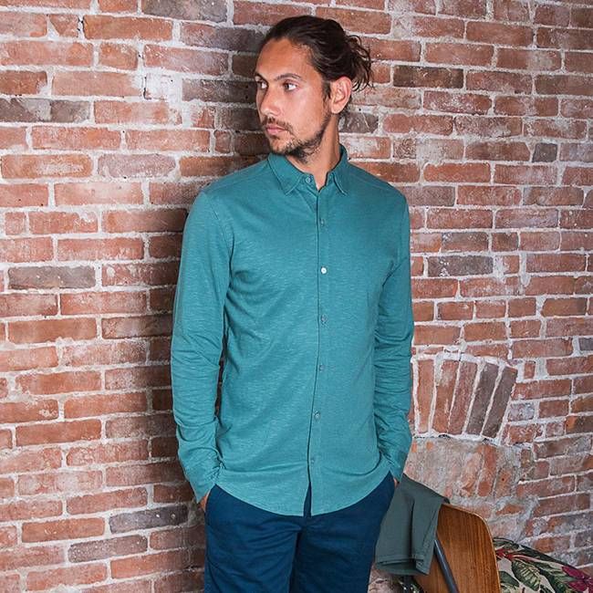 Overhemd - Biologisch katoen - petrol - verborgen button down