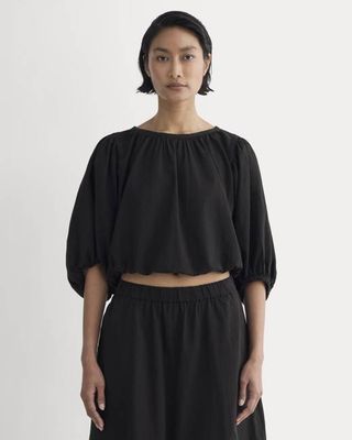 The Gauze Puff-Sleeve Top | Black
