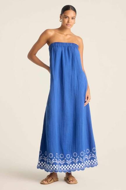 Daya Embroidered Dress - Cobalt Mykonos