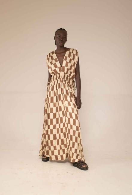 Cleo dress - Block print mocha