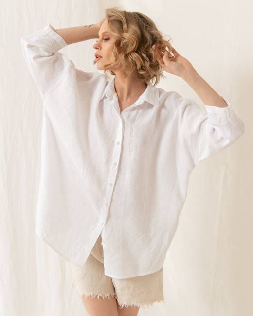 Cathy - Linen Blouse in White