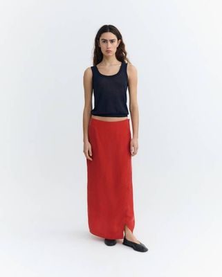 Long red cupro skirt Selina