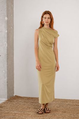 Drapiertes Midikleid aus Cupro in Olivgrün - ARCHIVVERKAUF