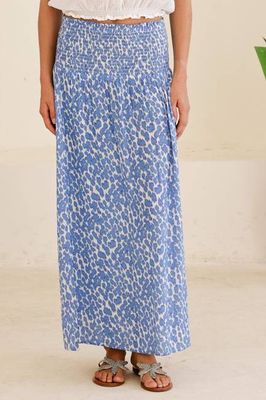 Brady Viscose Crinkle Skirt | White/Blue