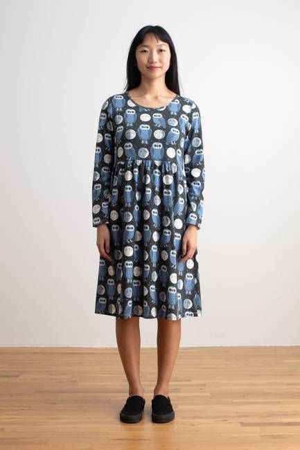 Copenhagen Dress - Midnight Owls Charcoal & Blue