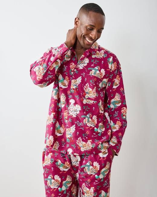 Holiday Hens - Men's Lightweight Flannel Long PJ Set - Burgundy