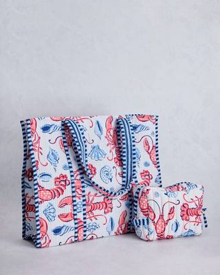 Lobster Landing - Traveler Tote & Quilted Pouch Bundle - Cloud
