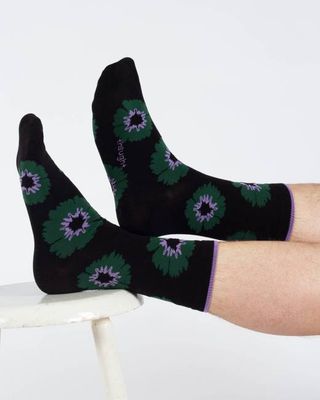 Flower Power Bamboo Crew Socks - Black