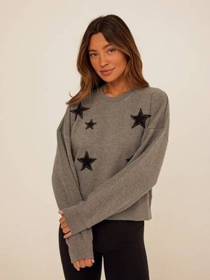 Naia Cotton Blend Terry Patchwork Pullover