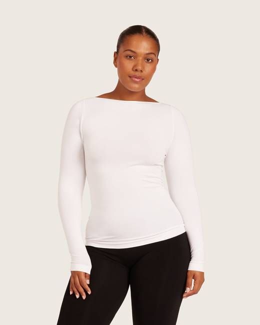 Base Layer Boatneck Long Sleeve Top - White