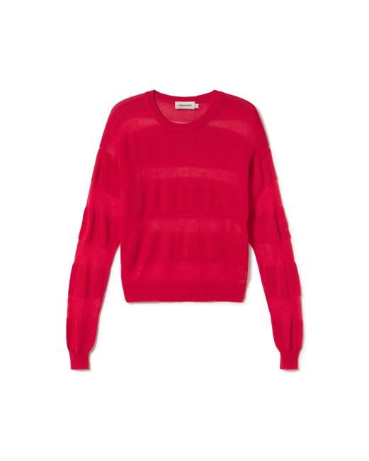 Red semi transparent knitted Be sweater