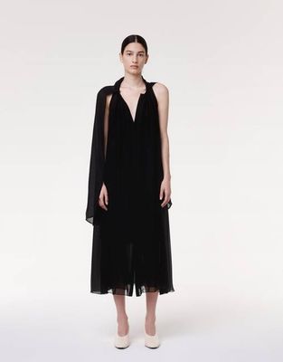 Silk Chiffon Scarf Dress | Black