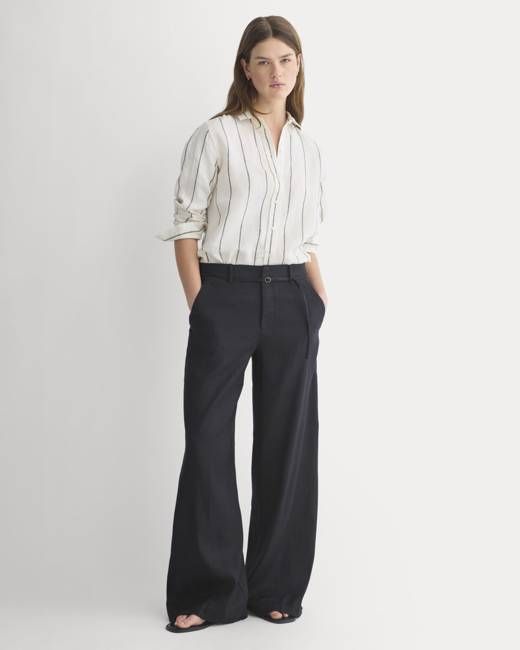 Wide-Leg Belted Pant in Stretch Linen | Black | Long