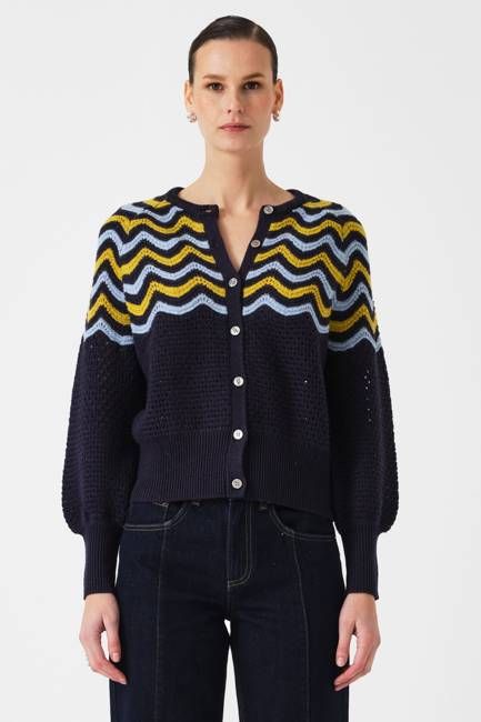 Bennie Wool Cardigan in Navy