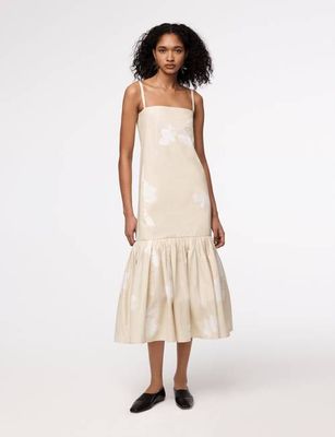 Gathered Flounce Dress | Khaki Floral