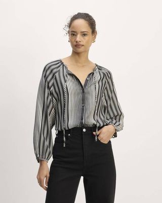 The Gathered Shirt in Butterlite | Black / Bone