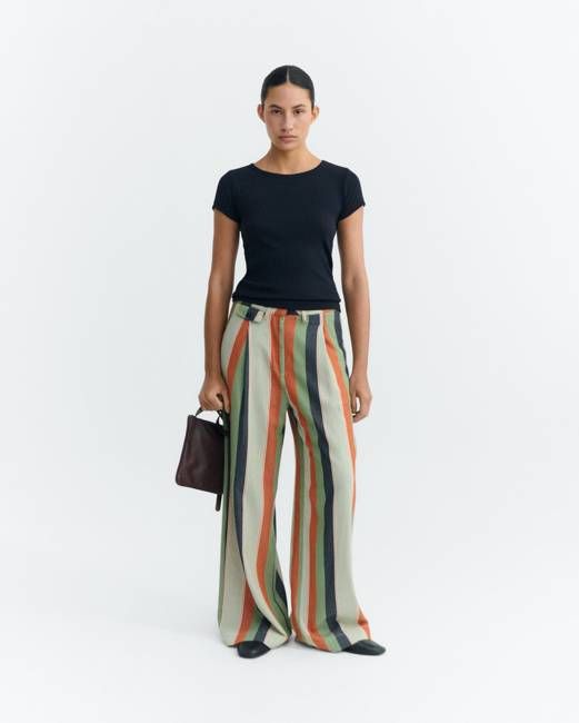 Wide leg low rise pants with multicolored stripes Pat