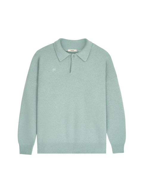 Archive Womens Recycled Cashmere Polo Sweater—eucalyptus blue