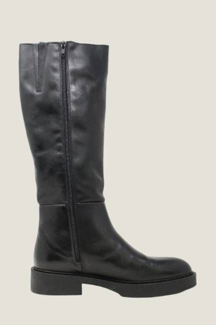 Leather Knee High Flat Boots | Black
