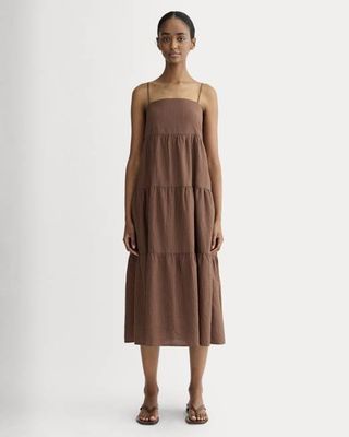The Gauze Tiered Dress | Carob Brown / Black