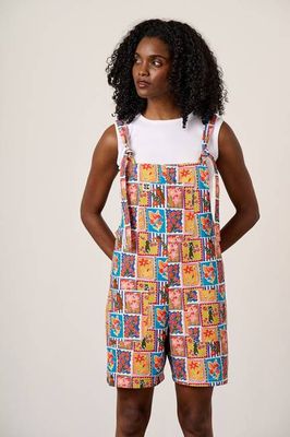 Original Shorts - Cotton Dungarees Shorts in Birds & Flowers Square Tile