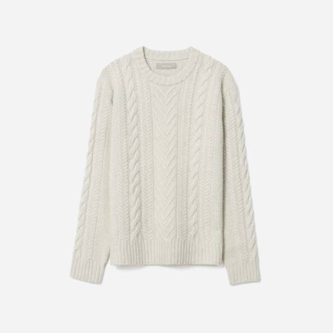 The Felted Merino Cable-Knit Crew | Heathered Oat