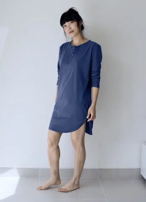 mayar button down nightshirt / midnight blue — Noctu