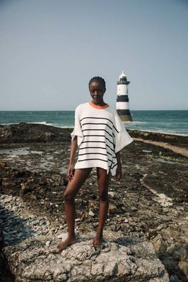 Attina Organic Cotton Jumper in White and Black Stripe