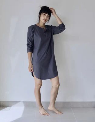mayar button down nightshirt / thunder grey — Noctu