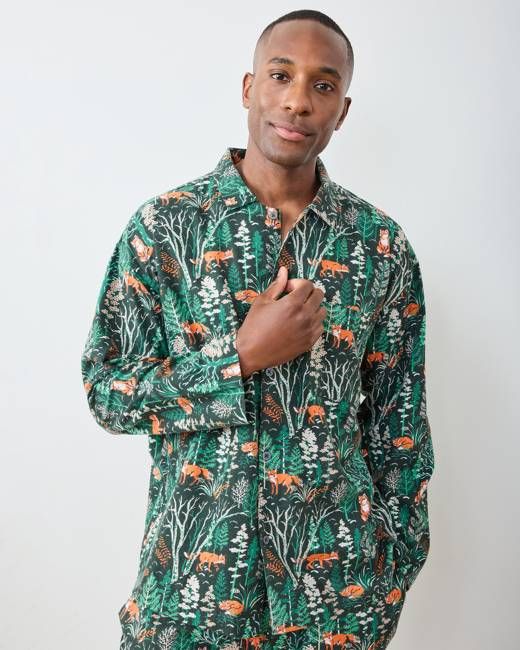Fox & Folklore - Men's Lightweight Flannel Long PJ Set - Juniper