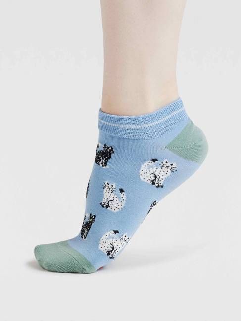 Womens Celia Cat Bamboo Trainer Socks - Violet Blue