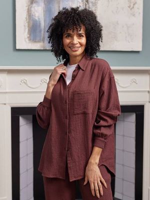 Deborah Oversize-Bluse aus Baumwolle mit Knittermuster - Braun