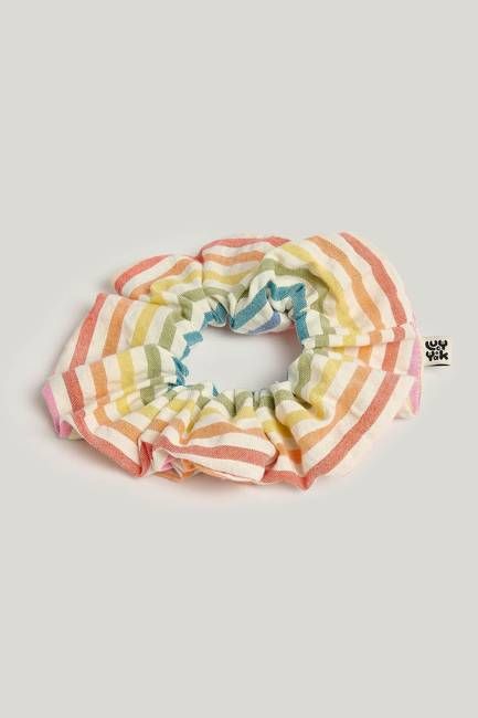 Mimmi - Oversized Seersucker Scrunchie in Vintage Rainbow Stripe