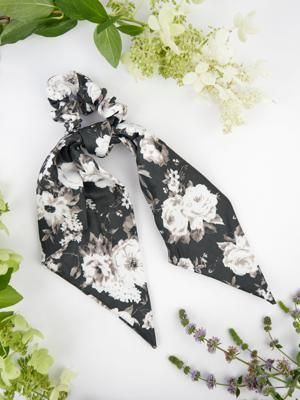 Black Floral Scarf Scrunchie