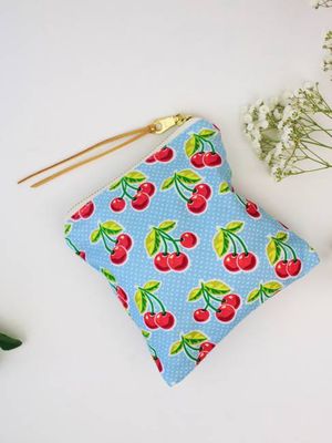Summer Cherries Square Zip Pouch