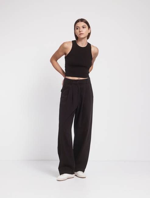 Apollo Cotton Linen Blend Loose Pant in Obsidian
