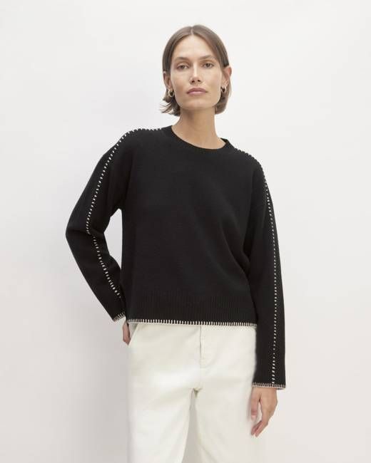 The Good Merino Wool Crewneck Sweater | Black / Buttermilk