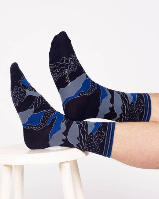 Mountain Range Bamboo Crew Socks - Blue/Abstract