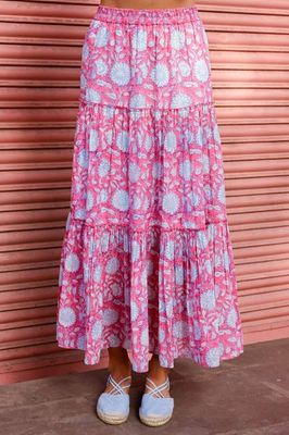 Becks Organic Cotton Block Print Skirt | Sunflower Pink/Cobalt