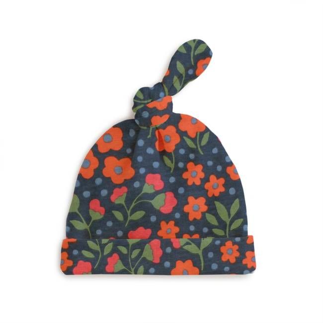 Knotted Baby Hat - Garden Blooms Navy
