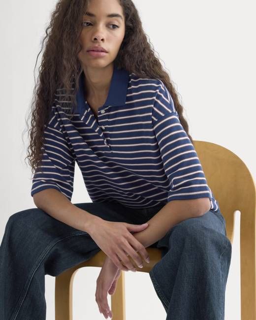 Pique Boxy Polo | Estate Blue/Henna/Gardenia