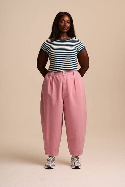 Ashby - Denim Barrel Leg Trousers in Washed Pink