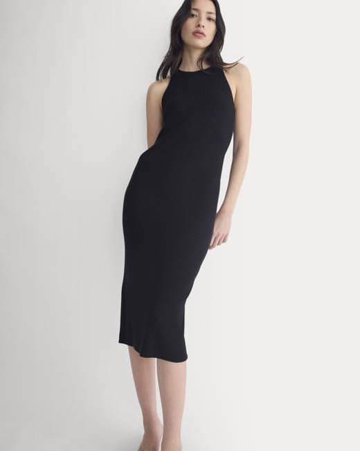 Cutaway Ribbed Midi Dress | Black