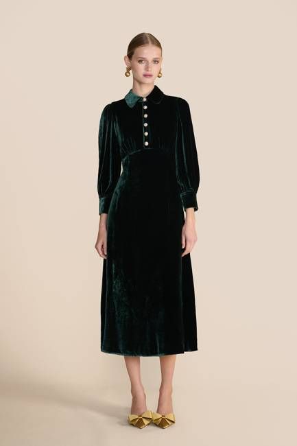 Calla Evergreen Velvet Dress