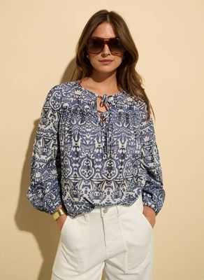 Stephanie Organic Cotton Tie Neck Blouse