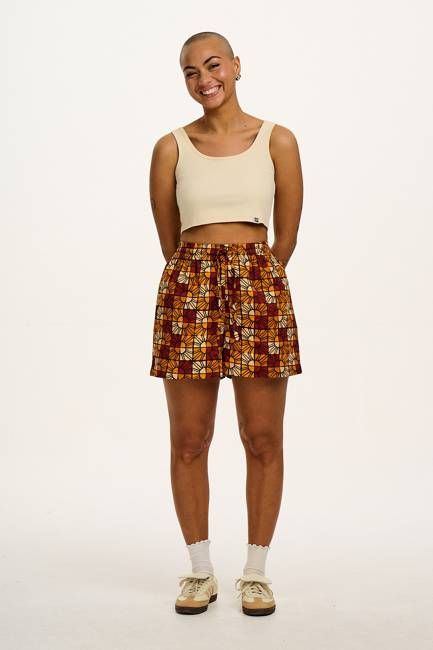 Charlie - Cotton Shorts in Ecru & Orange Kiara Print
