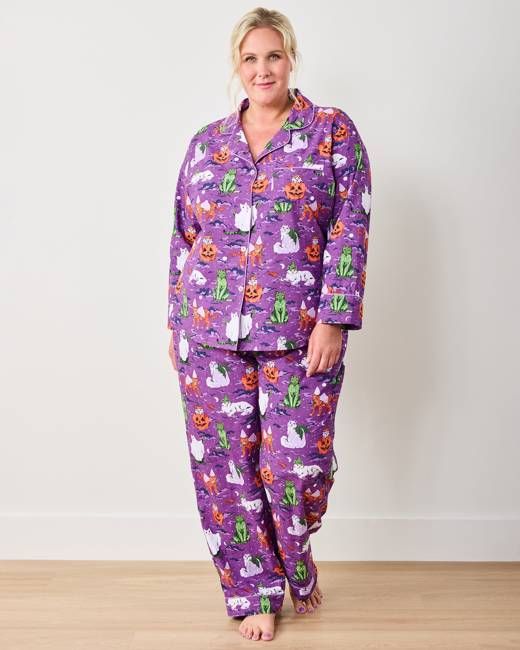 Halloween House Cats - Tall Long PJ Set - Purple Tonic
